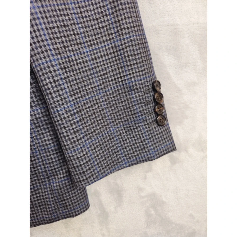 Ralph Lauren Blazer 42R Houndstooth Windowpane Plaid‎ Gray Blue Wool Silk Blend